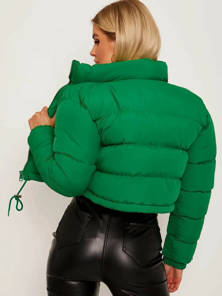 WOMENS LADIES QUILTED WINTER COAT THICK PUFFER PADDED CROP HOODED JACKET PARKA