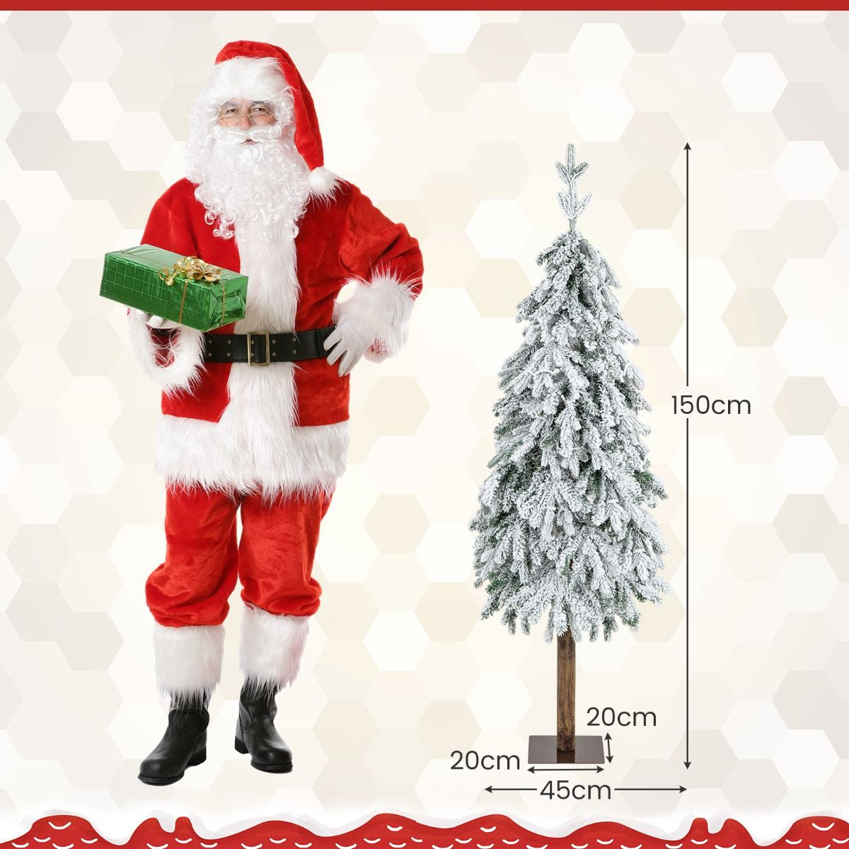 150 CM Flocked Christmas Tree with 320 Branch Tips 160 LED Lights