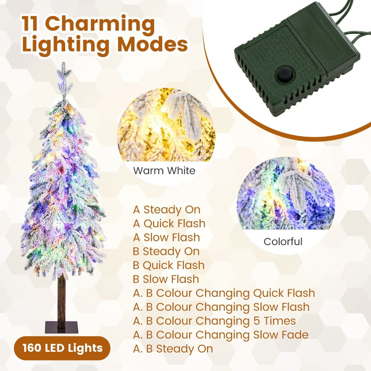 150 CM Flocked Christmas Tree with 320 Branch Tips 160 LED Lights